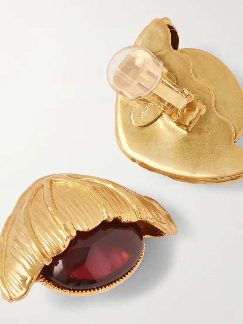 Sonia Petroff Retro Flower Gold-plated Crystal Clip Earrings | Thumbnail 3