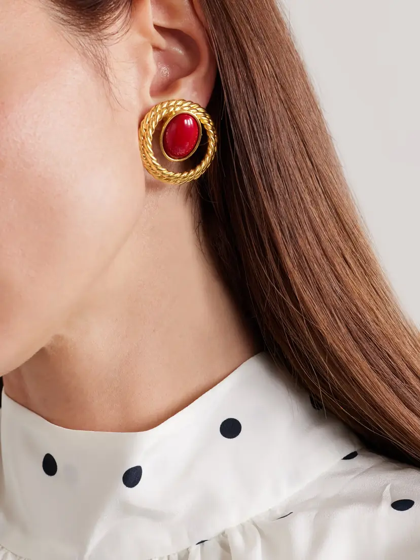 Sonia Petroff Nest Gold-plated Enamel Clip Earrings | Thumbnail 2 Sonia Petroff Nest Gold-plated Enamel Clip Earrings | Thumbnail 2