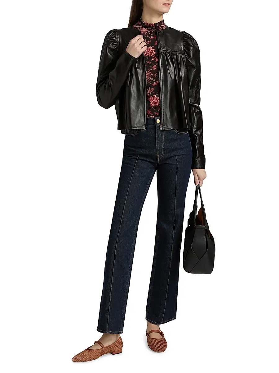 Ulla Johnson Women's Anouk Ruched Leather Jacket | Thumbnail 2 Ulla Johnson Women's Anouk Ruched Leather Jacket | Thumbnail 2