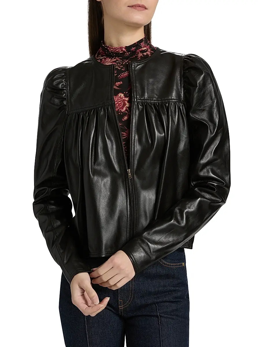 Ulla Johnson Women's Anouk Ruched Leather Jacket | Thumbnail 3 Ulla Johnson Women's Anouk Ruched Leather Jacket | Thumbnail 3