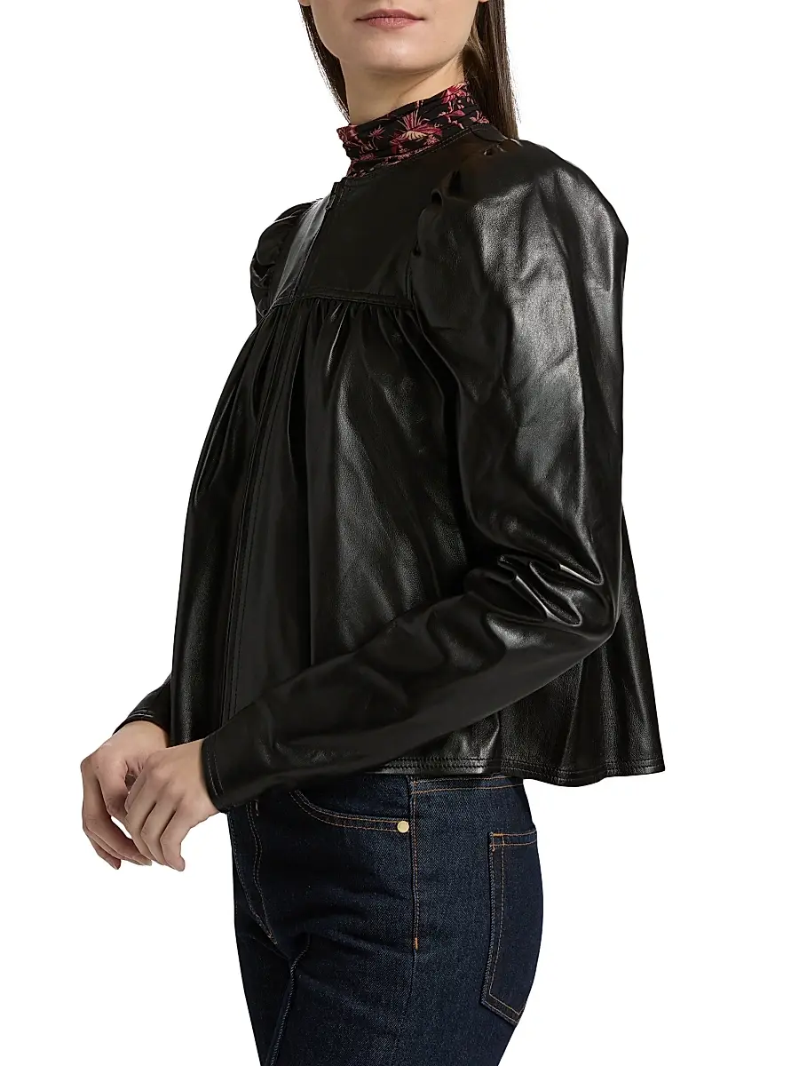 Ulla Johnson Women's Anouk Ruched Leather Jacket | Thumbnail 4 Ulla Johnson Women's Anouk Ruched Leather Jacket | Thumbnail 4