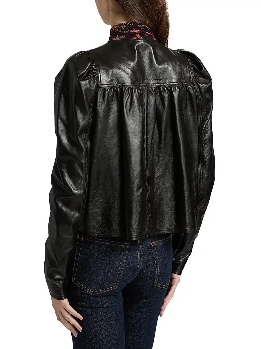Ulla Johnson Women's Anouk Ruched Leather Jacket | Thumbnail 5 Ulla Johnson Women's Anouk Ruched Leather Jacket | Thumbnail 5