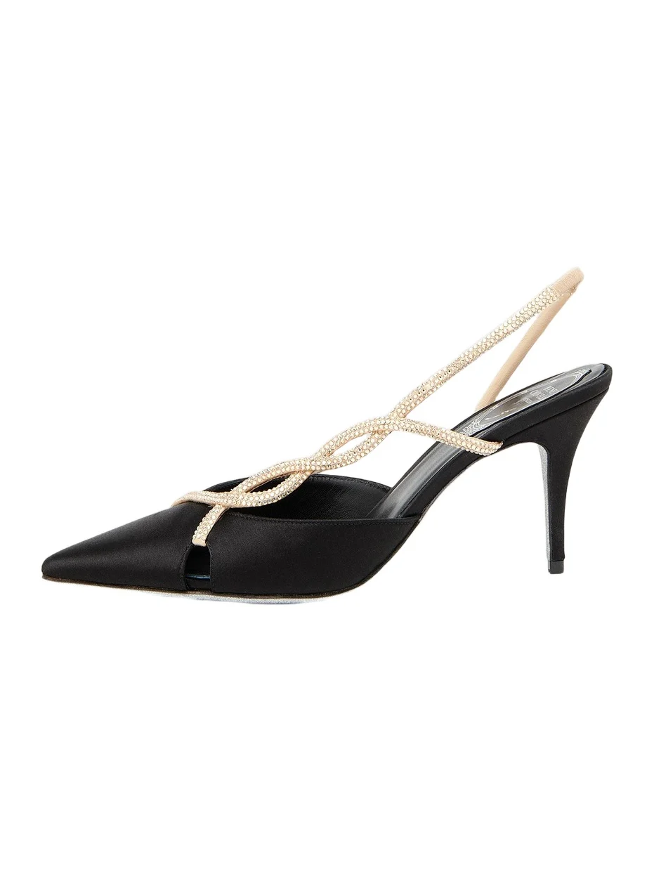 René Caovilla Women's 80MM Satin Slingback Pumps