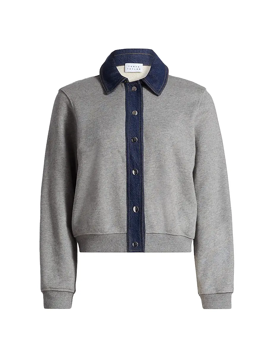 Tanya Taylor Women's Rita Mixed-Media Jacket - Heather Grey | Image 1 Tanya Taylor Women's Rita Mixed-Media Jacket - Heather Grey | Image 1