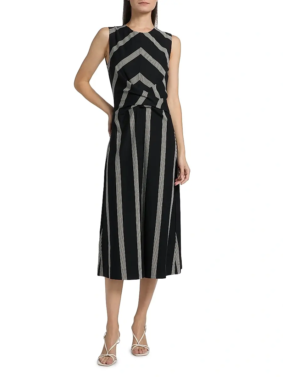 TANYA TAYLOR Women's Theo Striped Ponte Midi-Dress | Thumbnail 3