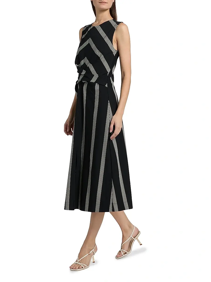 TANYA TAYLOR Women's Theo Striped Ponte Midi-Dress | Thumbnail 4