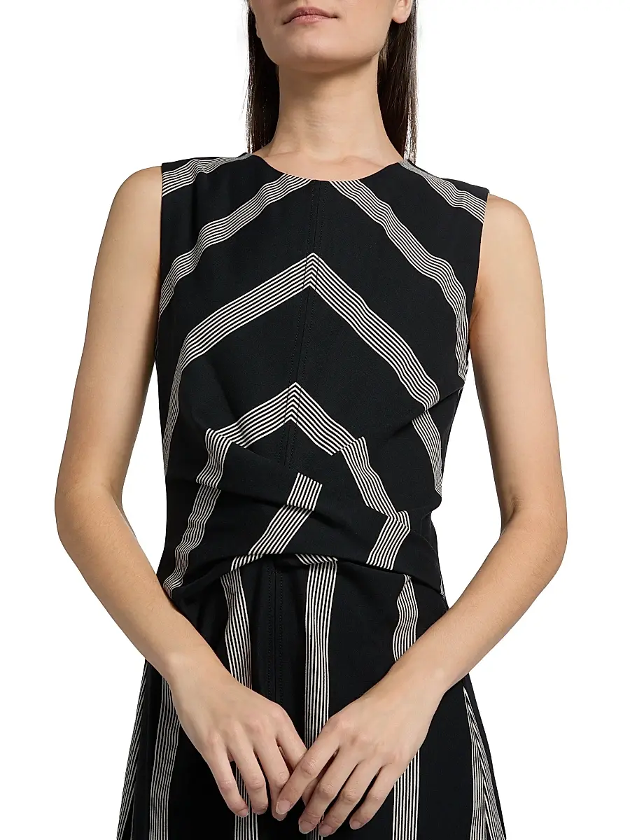 TANYA TAYLOR Women's Theo Striped Ponte Midi-Dress | Thumbnail 6