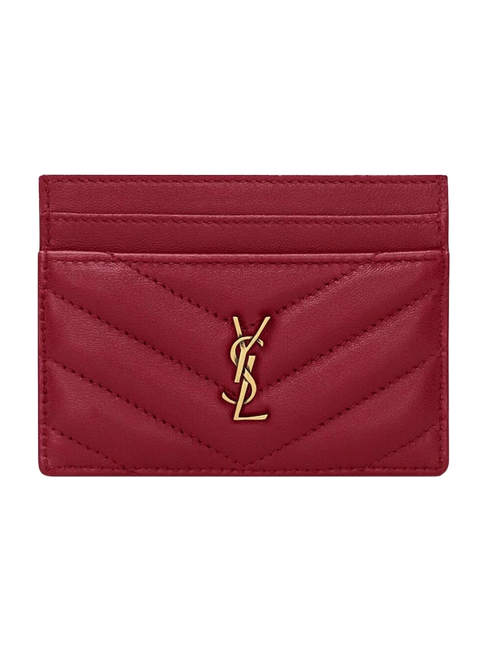 Saint Laurent Women's Cassandre Card Case in Lambskin Leather - Deeply Red