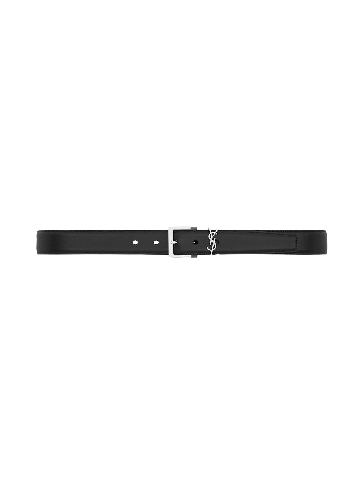 Saint Laurent Men's Cassandre Vadim Belt in Smooth Leather - Black