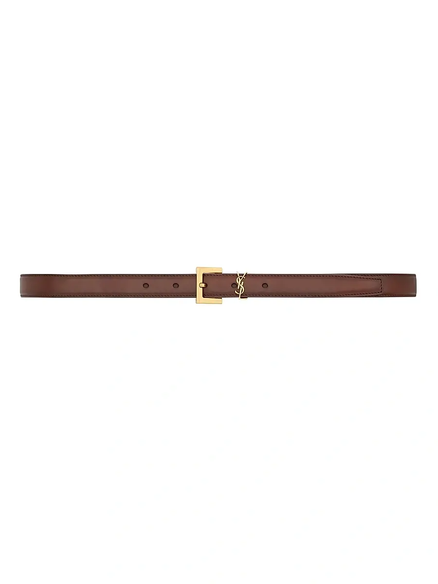 Saint Laurent Women's Cassandre Thin Belt in Aged Leather - Dark Wet Clay | Image 1 Saint Laurent Women's Cassandre Thin Belt in Aged Leather - Dark Wet Clay | Image 1