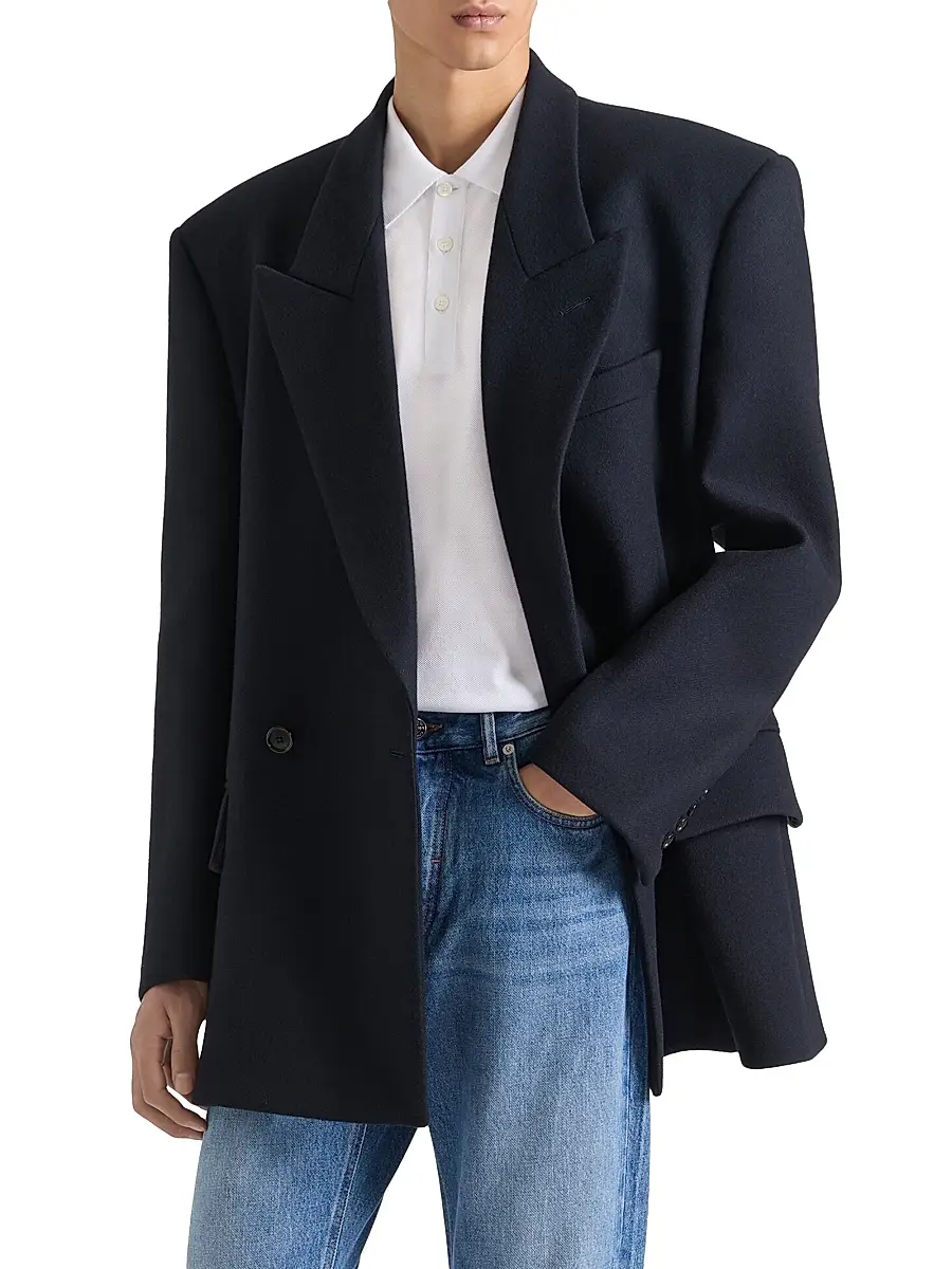 Givenchy Men's Deconstructed Peaked Lapel Jacket in Wool - Dark Navy | Thumbnail 2