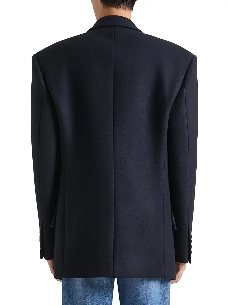Givenchy Men's Deconstructed Peaked Lapel Jacket in Wool - Dark Navy | Thumbnail 3
