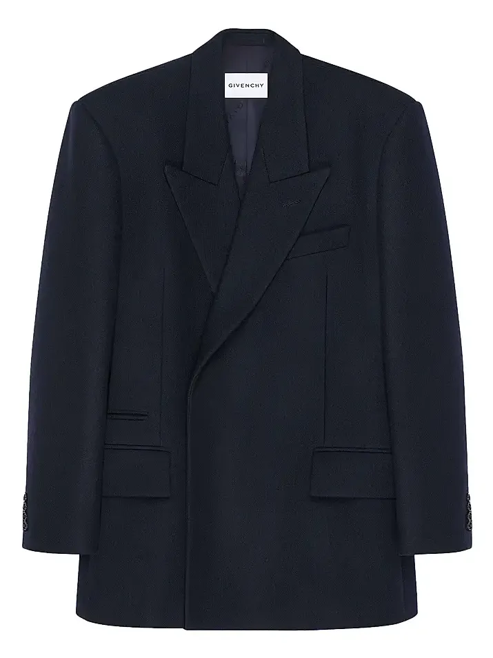 Men's Deconstructed Peaked Lapel Jacket in Wool - Dark Navy Men's Deconstructed Peaked Lapel Jacket in Wool - Dark Navy