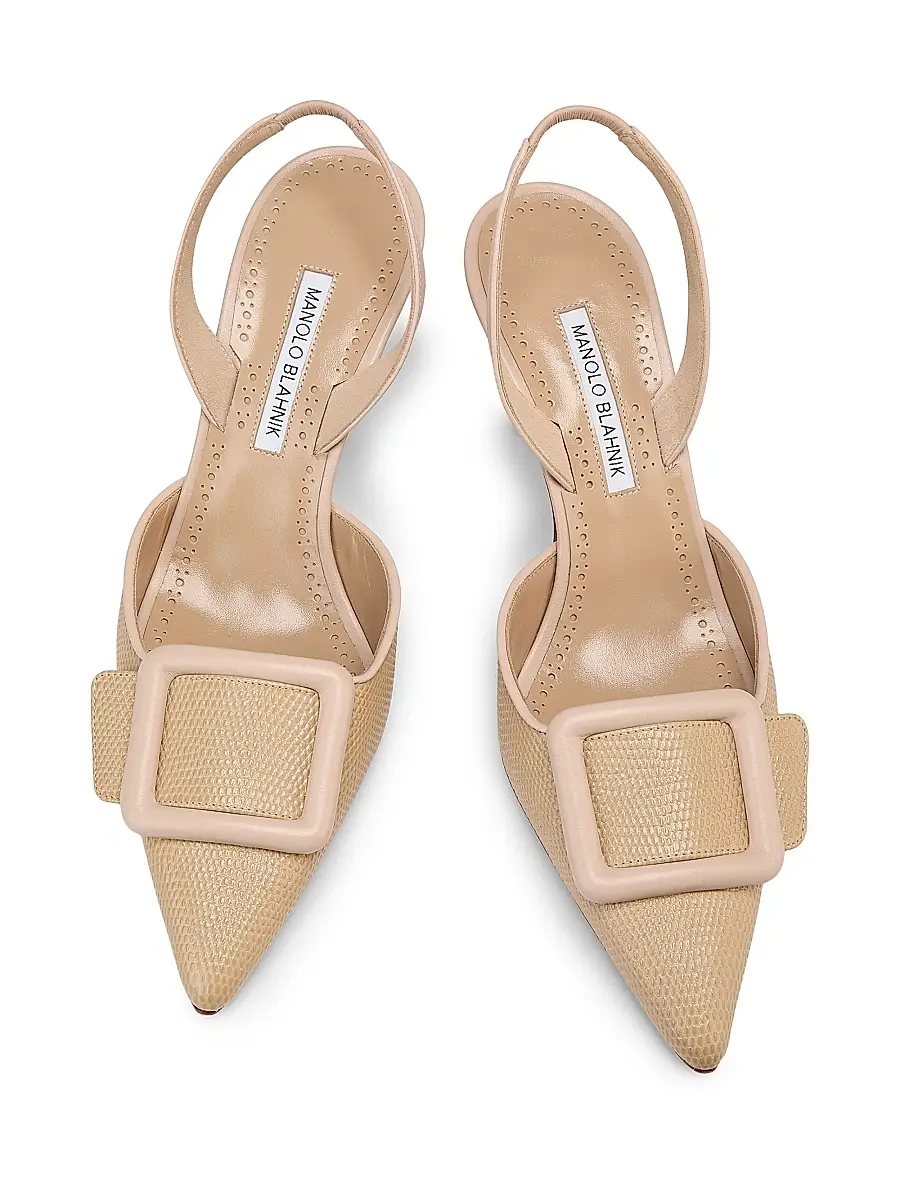 Manolo Blahnik Women's Mayslibi 70MM Textured Leather Slingback Pumps | Thumbnail 4 Manolo Blahnik Women's Mayslibi 70MM Textured Leather Slingback Pumps | Thumbnail 4