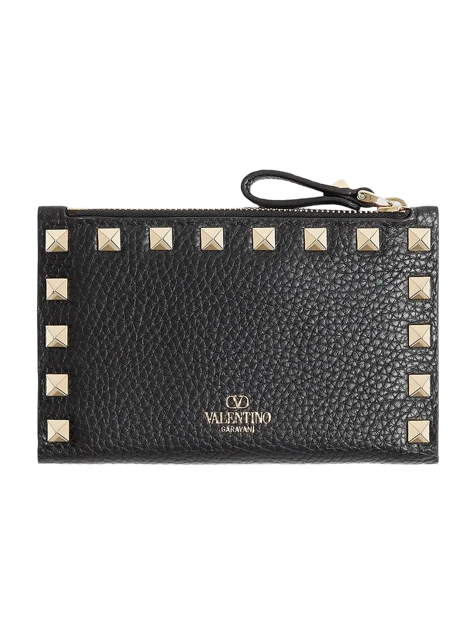 Valentino Women's Rockstud Grainy Calfskin Cardholder with Zipper - Black