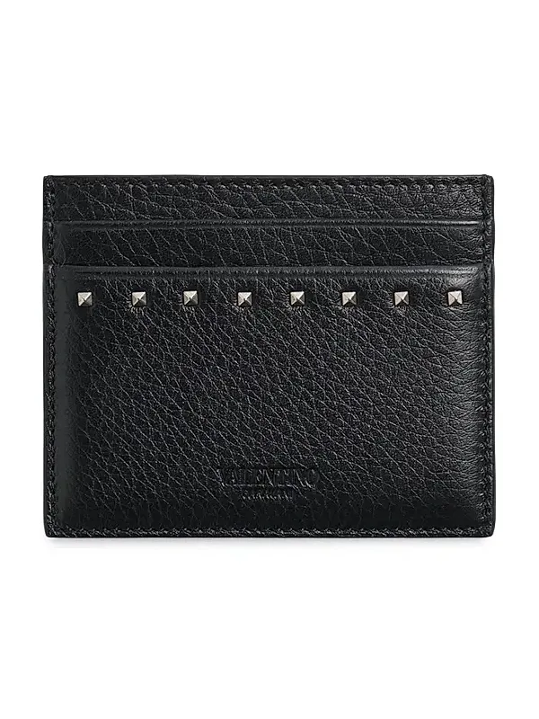 Men's Rockstud Grainy Calfskin Cardholder