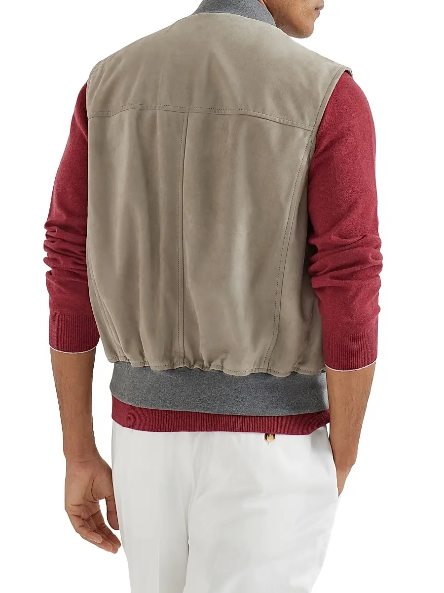 Brunello Cucinelli Men's Suede Vest with Thermore Padding - Khaki | Thumbnail 3