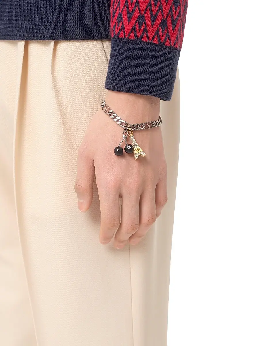 Valentino Men's Chez Bracelet in Metal, Enamel, and Swarovski Rhinestones - Palladium | Thumbnail 2 Valentino Men's Chez Bracelet in Metal, Enamel, and Swarovski Rhinestones - Palladium | Thumbnail 2