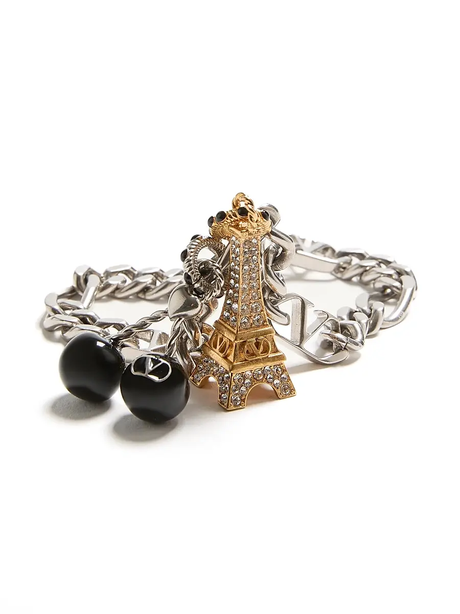 Valentino Men's Chez Bracelet in Metal, Enamel, and Swarovski Rhinestones - Palladium | Thumbnail 3 Valentino Men's Chez Bracelet in Metal, Enamel, and Swarovski Rhinestones - Palladium | Thumbnail 3