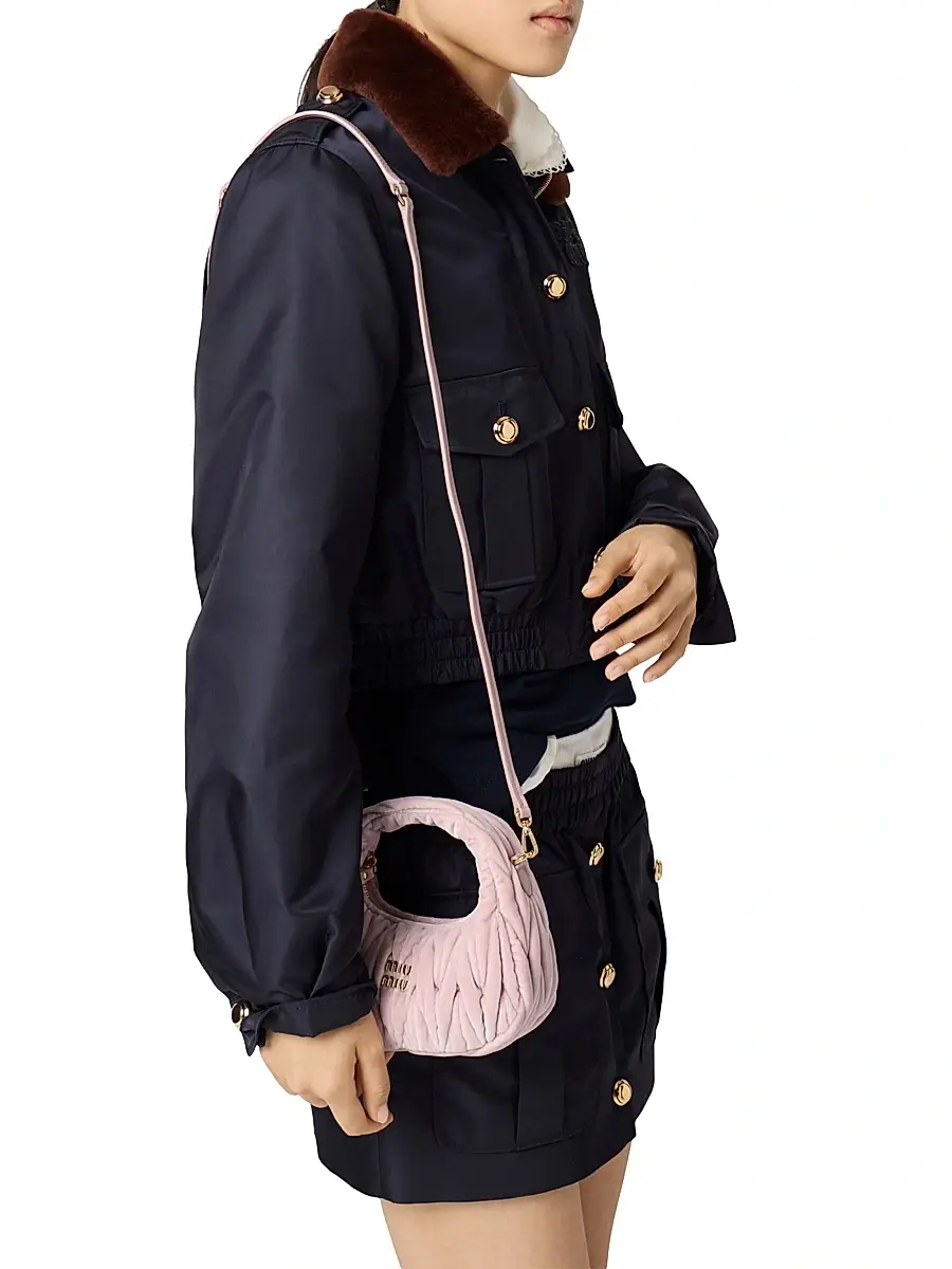 Miu Miu Women's Wander Matelassé Velvet Mini Top Handle Bag - Pink | Thumbnail 3