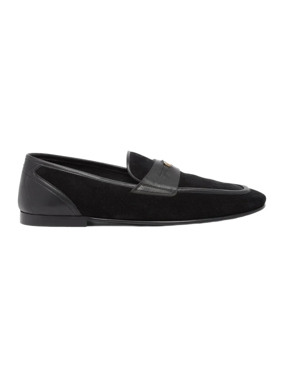 Men's Logo Suede & Leather Loafers - Nero Men's Logo Suede & Leather Loafers - Nero