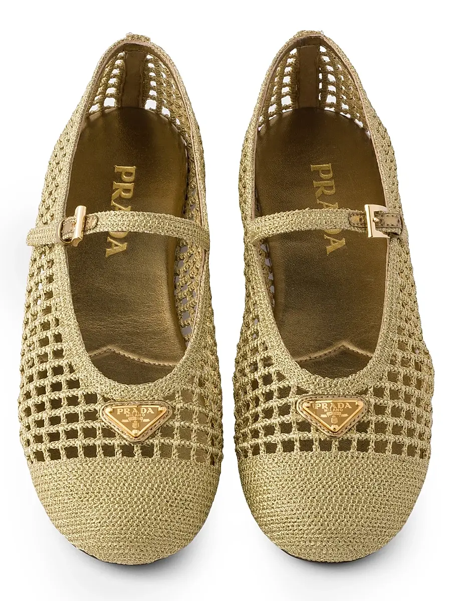 Prada Women's Crochet Ballerinas - Gold | Thumbnail 3 Prada Women's Crochet Ballerinas - Gold | Thumbnail 3