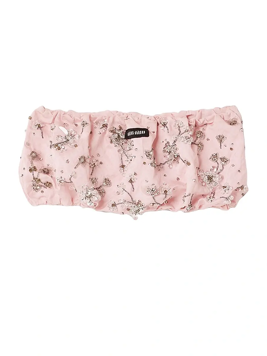 Miu Miu Women's Embroidered Duchesse Bandeau Top - Pink | Image 1 Miu Miu Women's Embroidered Duchesse Bandeau Top - Pink | Image 1