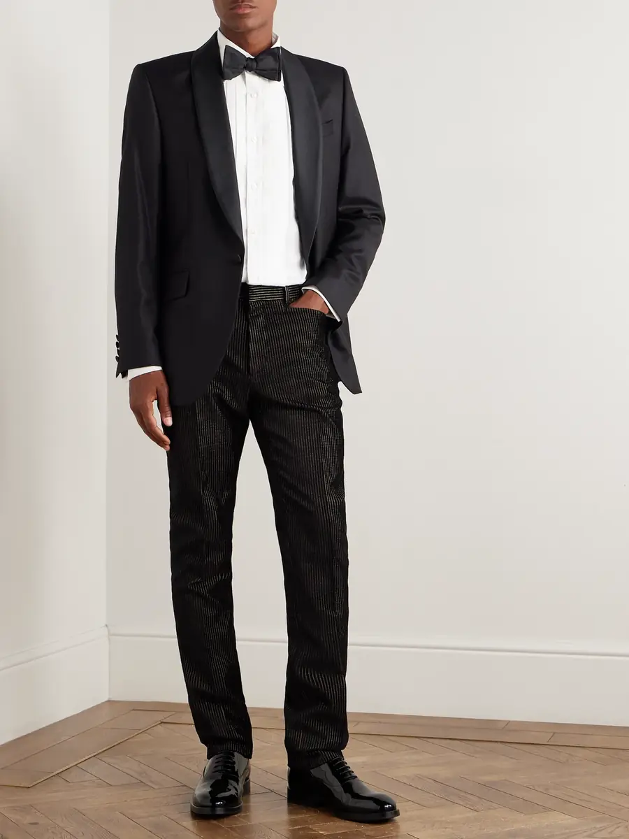 Tom Ford Dyllan Slim-Fit Tapered Striped Cotton-Blend Velvet Tuxedo Trousers - Men | Thumbnail 2 Tom Ford Dyllan Slim-Fit Tapered Striped Cotton-Blend Velvet Tuxedo Trousers - Men | Thumbnail 2