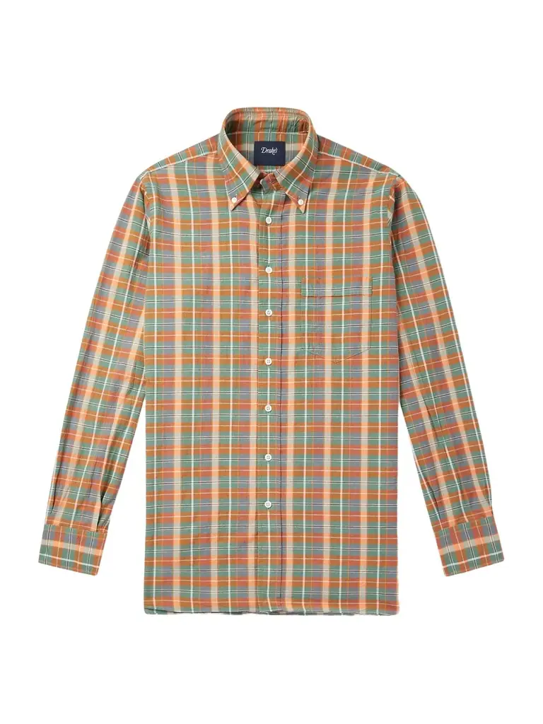 Drake's Button-Down Collar Checked Cotton-Madras Shirt - Men | Image 1 Drake's Button-Down Collar Checked Cotton-Madras Shirt - Men | Image 1