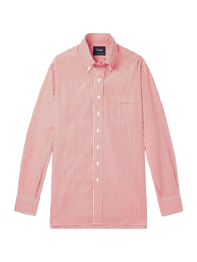Drake's Slim-Fit Button-Down Collar Striped Cotton-Poplin Shirt - Men | Image 1 Drake's Slim-Fit Button-Down Collar Striped Cotton-Poplin Shirt - Men | Image 1