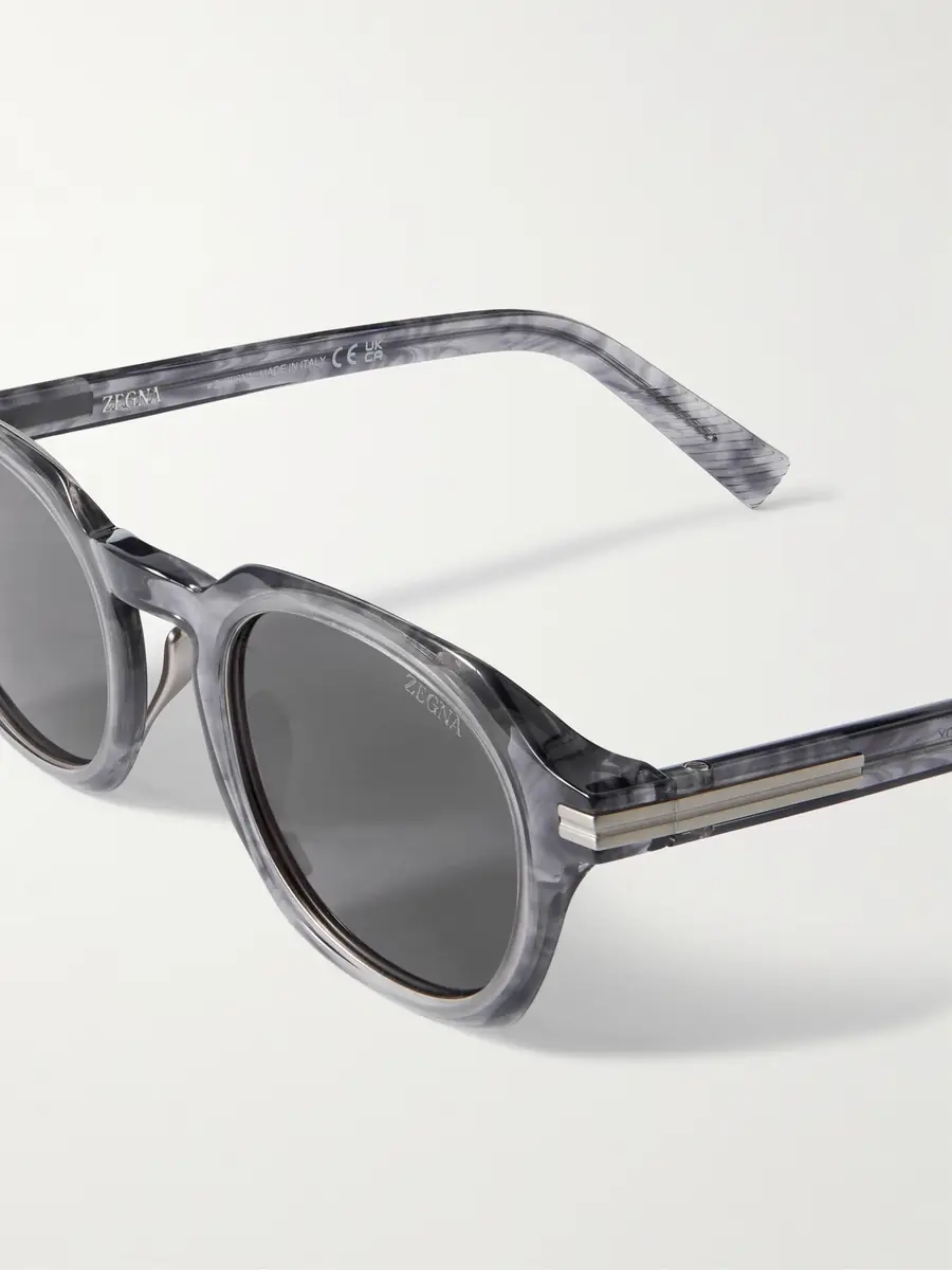 Zegna Round-Frame Marbled Acetate Sunglasses - Men | Thumbnail 3 Zegna Round-Frame Marbled Acetate Sunglasses - Men | Thumbnail 3