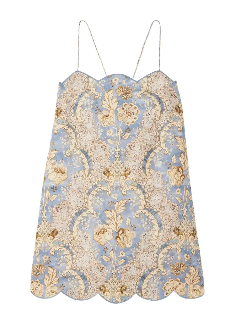 Daylight Scalloped Printed Linen Mini Dress