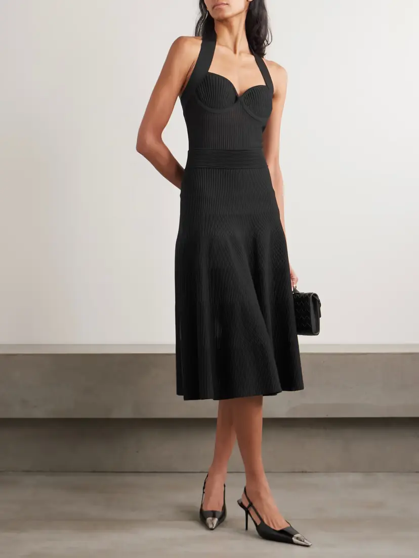 Balmain Ribbed Jersey Halterneck Midi Dress | Thumbnail 2