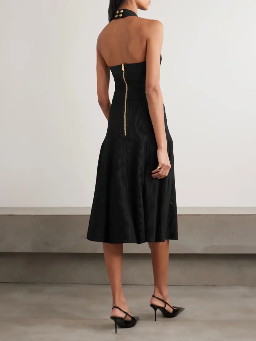 Balmain Ribbed Jersey Halterneck Midi Dress | Thumbnail 3
