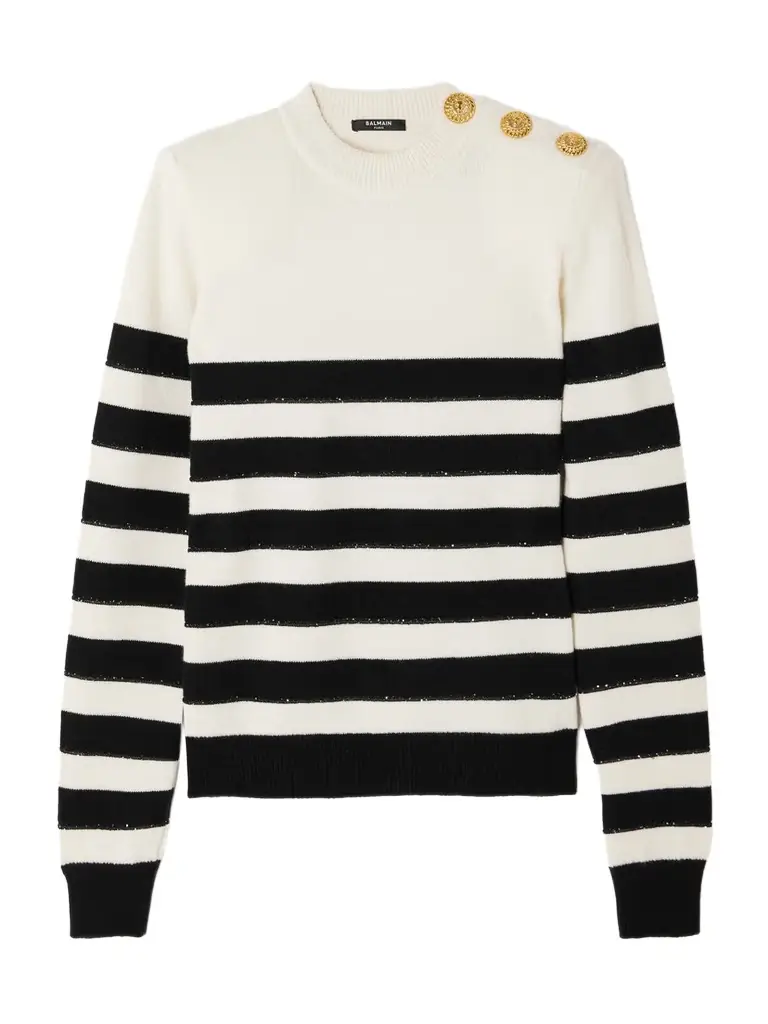 Embellished Striped Knitted Sweater Embellished Striped Knitted Sweater