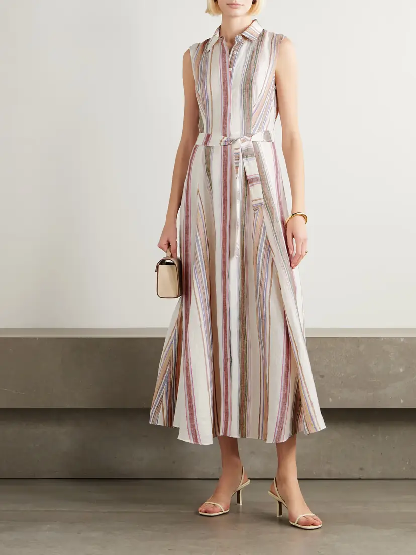 Emporio Sirenuse Milarda Belted Striped Linen Midi Dress | Thumbnail 2