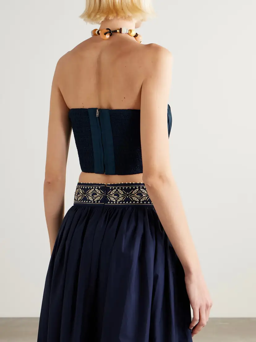 Emporio Sirenuse Flavia Strapless Cropped Embroidered Pleated Cotton-blend Top | Thumbnail 3 Emporio Sirenuse Flavia Strapless Cropped Embroidered Pleated Cotton-blend Top | Thumbnail 3