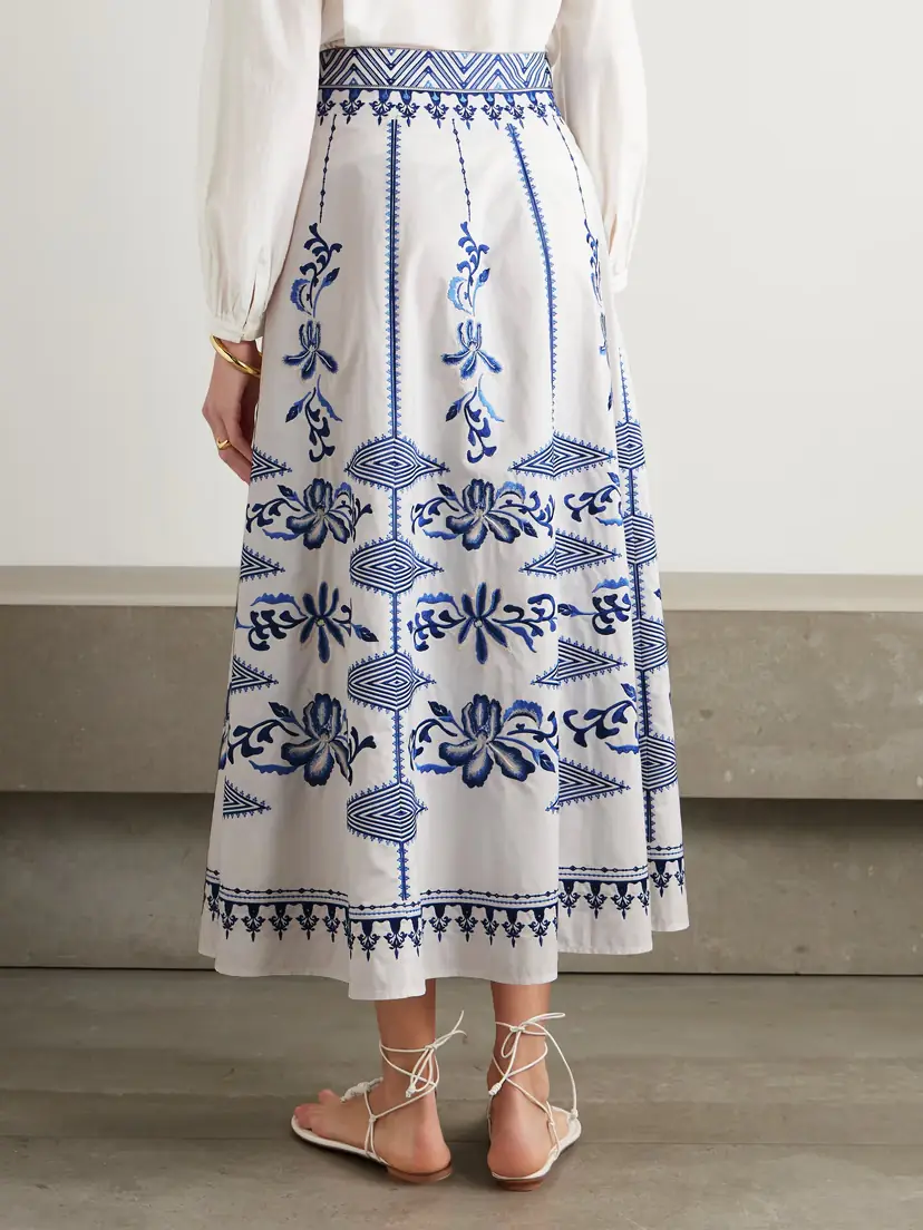 Emporio Sirenuse Camille Embroidered Cotton-blend Midi Skirt | Thumbnail 3 Emporio Sirenuse Camille Embroidered Cotton-blend Midi Skirt | Thumbnail 3