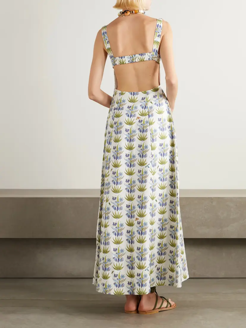 Emporio Sirenuse Azzurra Celestine Open-back Floral-print Linen And Cotton-blend Midi Dress | Thumbnail 3 Emporio Sirenuse Azzurra Celestine Open-back Floral-print Linen And Cotton-blend Midi Dress | Thumbnail 3