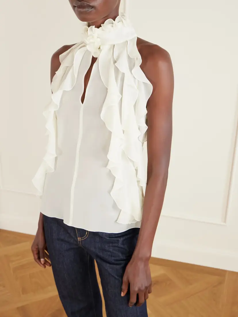 Alexander McQueen Ruffled Cutout Silk-georgette Top | Thumbnail 3 Alexander McQueen Ruffled Cutout Silk-georgette Top | Thumbnail 3