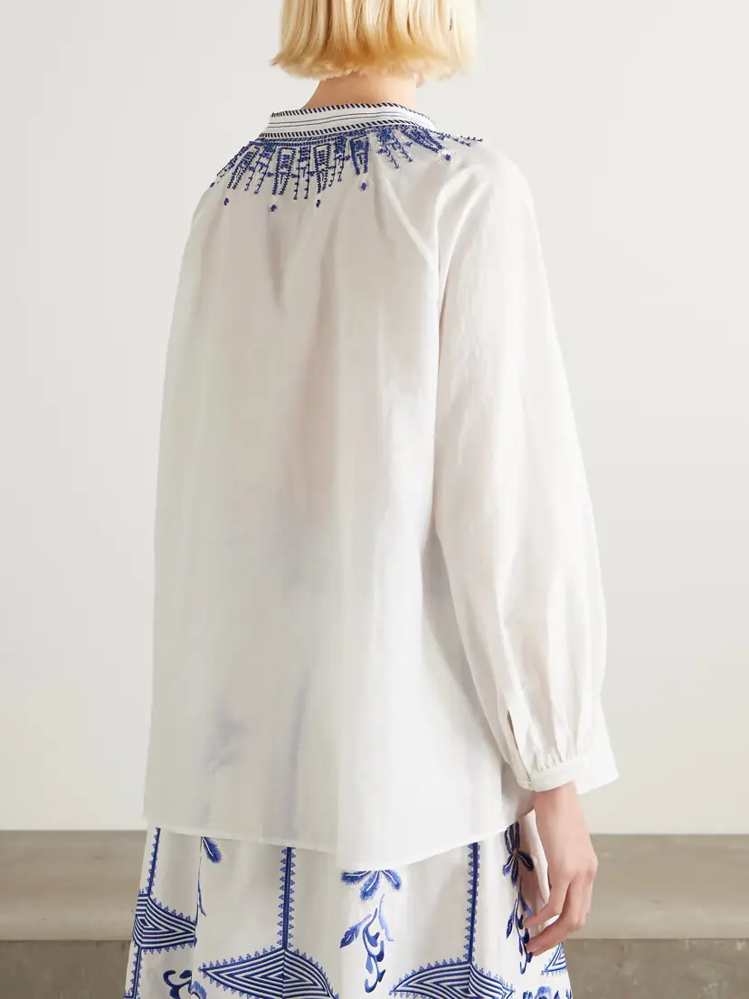Emporio Sirenuse Ilizia Embroidered Bead-embellished Cotton And Silk-blend Blouse | Thumbnail 4 Emporio Sirenuse Ilizia Embroidered Bead-embellished Cotton And Silk-blend Blouse | Thumbnail 4