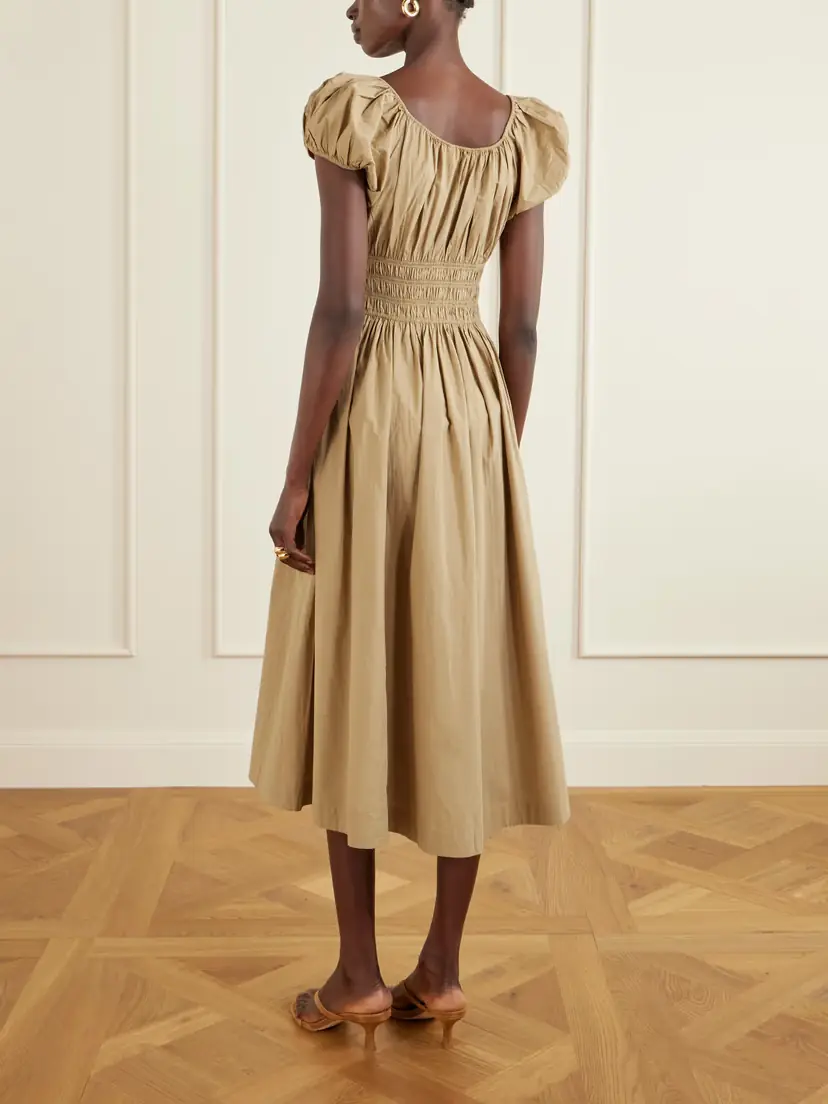 DÔEN Quinn Tie-detailed Shirred Cotton-poplin Midi Dress | Thumbnail 4 DÔEN Quinn Tie-detailed Shirred Cotton-poplin Midi Dress | Thumbnail 4
