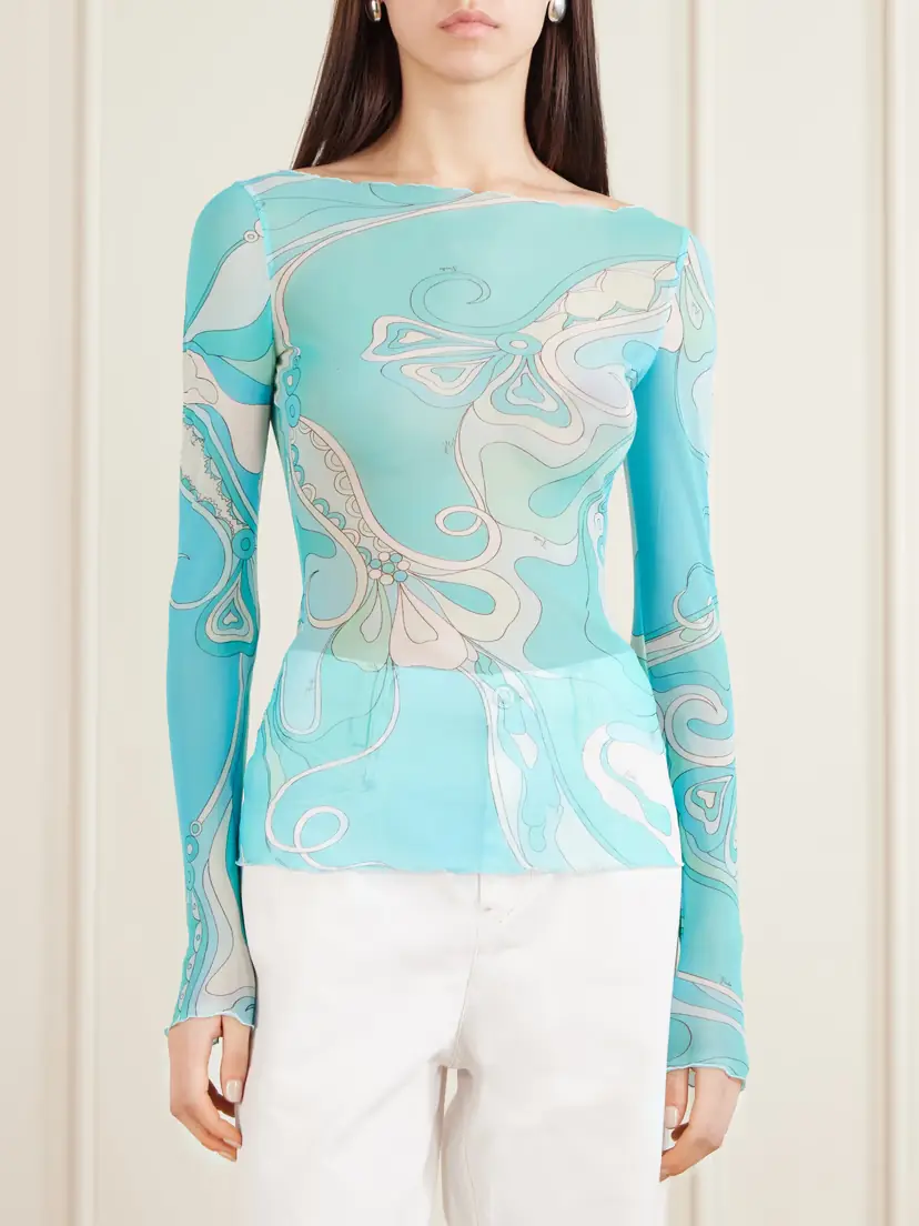 PUCCI Printed Stretch-tulle Top | Thumbnail 3