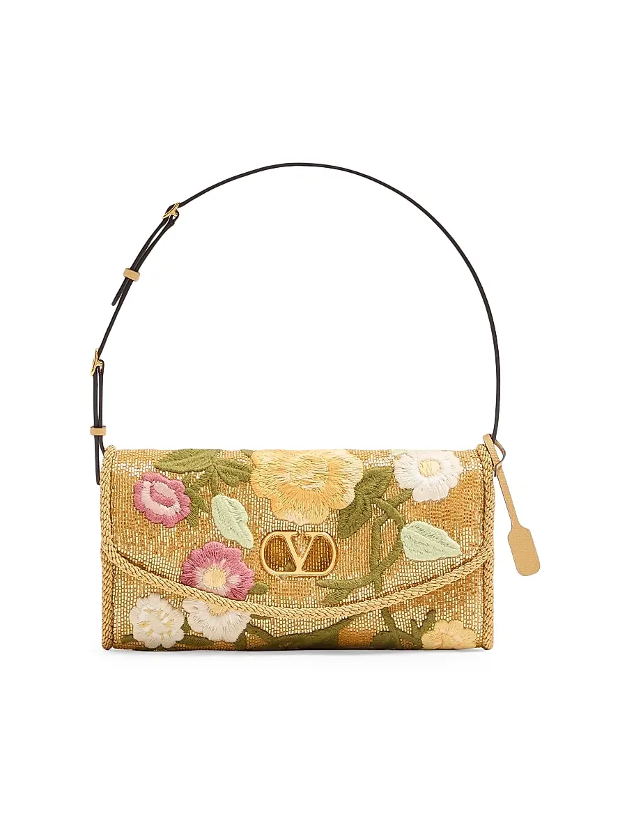 Valentino Garavani Women's DeVain Embroidered Shoulder Bag - Gold Multi | Image 1 Valentino Garavani Women's DeVain Embroidered Shoulder Bag - Gold Multi | Image 1