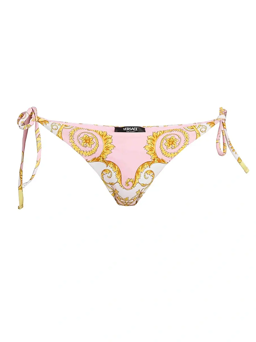 Versace Women's Printed Tie Bikini Bottom - Pale Yellow Rose Quartz | Image 1 Versace Women's Printed Tie Bikini Bottom - Pale Yellow Rose Quartz | Image 1