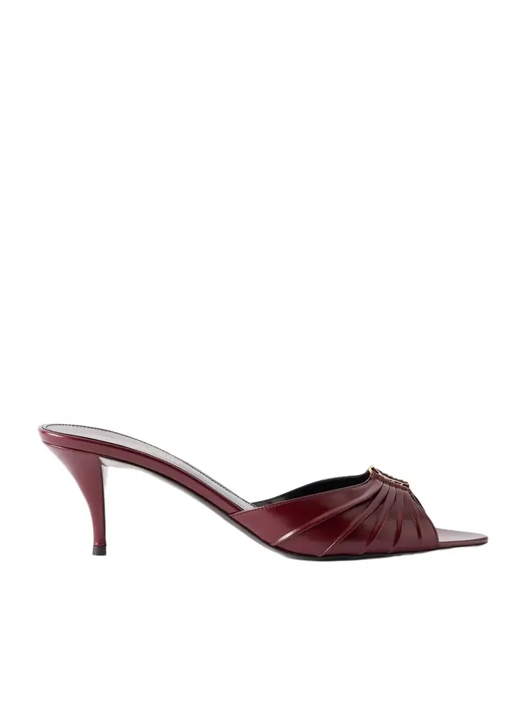 Saint Laurent Babylone Embellished Gathered Glossed-leather Mules | Image 1 Saint Laurent Babylone Embellished Gathered Glossed-leather Mules | Image 1
