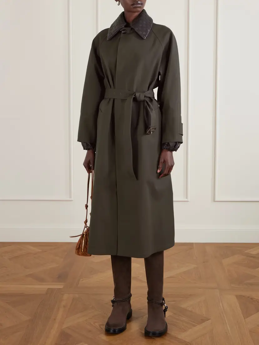 Bottega Veneta Intrecciato Leather-trimmed Cotton-blend Trench Coat | Thumbnail 2 Bottega Veneta Intrecciato Leather-trimmed Cotton-blend Trench Coat | Thumbnail 2