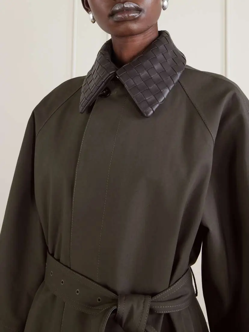 Bottega Veneta Intrecciato Leather-trimmed Cotton-blend Trench Coat | Thumbnail 5 Bottega Veneta Intrecciato Leather-trimmed Cotton-blend Trench Coat | Thumbnail 5