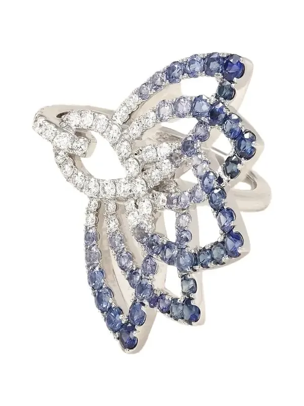 Lotus Flower 18-karat White Gold, Sapphire And Diamond Ring