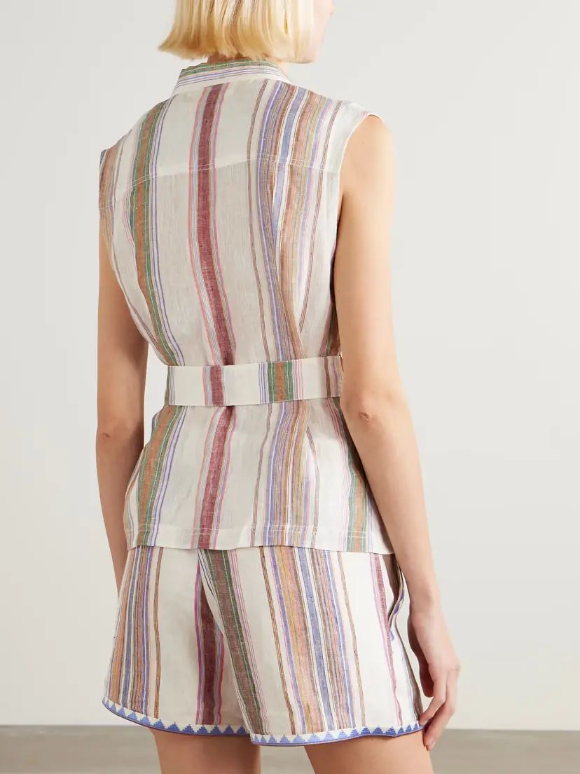Emporio Sirenuse Denia Belted Striped Linen Vest | Thumbnail 3
